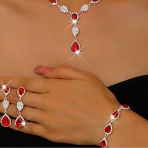 Elegant Red and Silver Jewelry Set